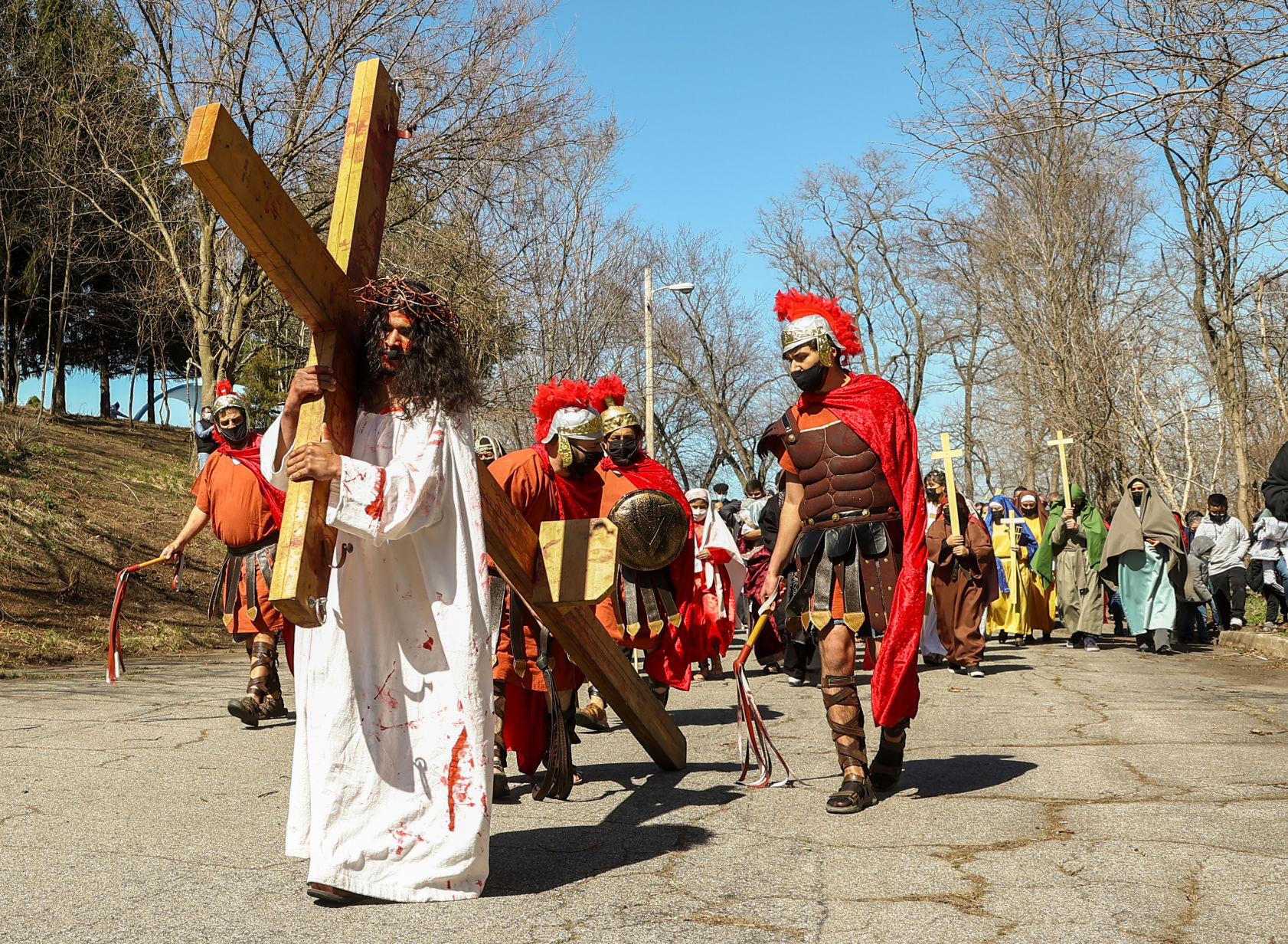Parishioners of St. Francis Xavier do a re-enactment of the crucifixion of Jesus